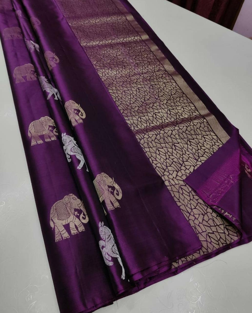 Hathi Ghoda Soft Lichi Silk Designer Sarees Catalog